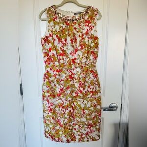 Boden Limited Edition Silk Floral Shift Dress Sequin Floral Neckline